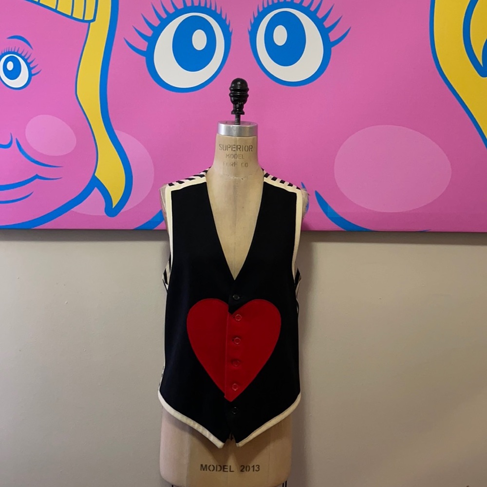 Moschino Black Wool Red Heart Vest